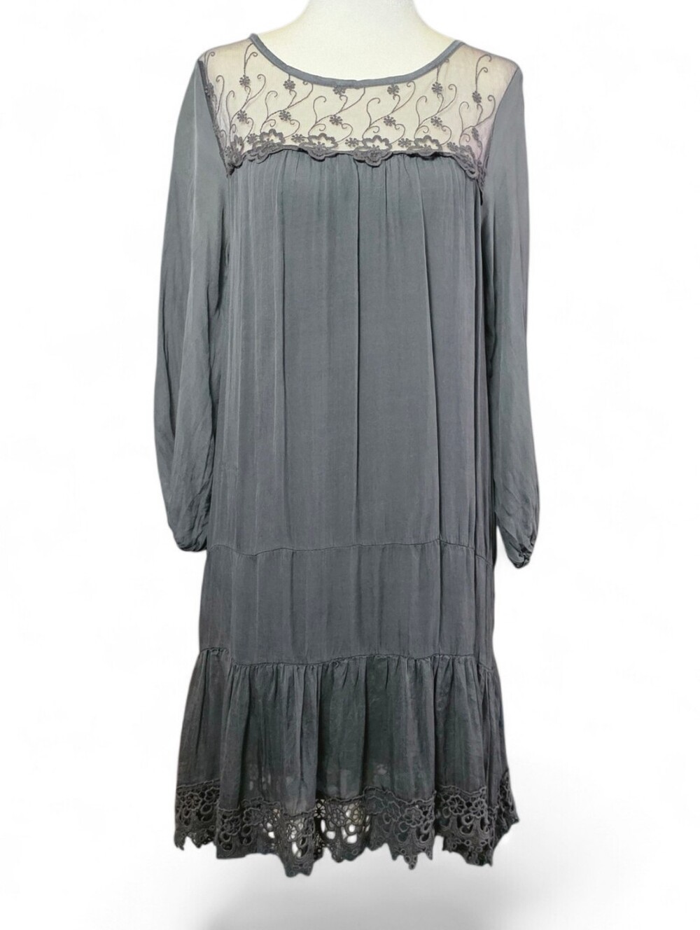 Prontomoda Giusy 100% Silk  Gray Mini Dress Made In Italy